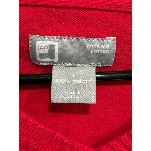 JCP Red V Neck Sweater Mens Combed Cotton Sz Large - Picture 5 of 10